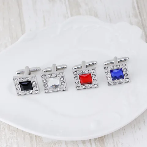 Men's Business Square Rhinestone Enamel Cufflinks Alloy French Shirt Cuff Links For Wedding Party Formal Jewelry Gift