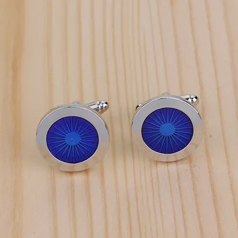 Klassische Runde Legierung Emaille Manschettenknöpfe Für Herren Blau Sonnenstrahl Textur Business Formell Hemd Schmuck