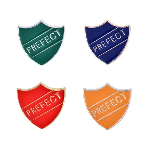 Shield Shape Enamel Brooch Pin PREFECT Letter Badge Gold Silver Plated Zinc Alloy Drip Oil Jewelry For School Uniform Backpack Clothing Decoration Unisex