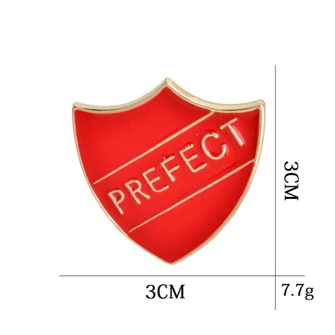 Shield Shape Enamel Brooch Pin PREFECT Letter Badge Gold Silver Plated Zinc Alloy Drip Oil Jewelry For School Uniform Backpack Clothing Decoration Unisex