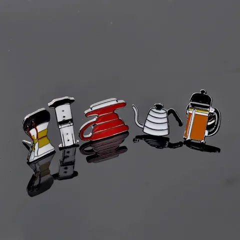 Modern Alloy Enamel Coffee Tool Brooch Pin For Clothes Bags Chemex French Press Filter Cup AeroPress Kettle Decorative Badge Jewelry Gift