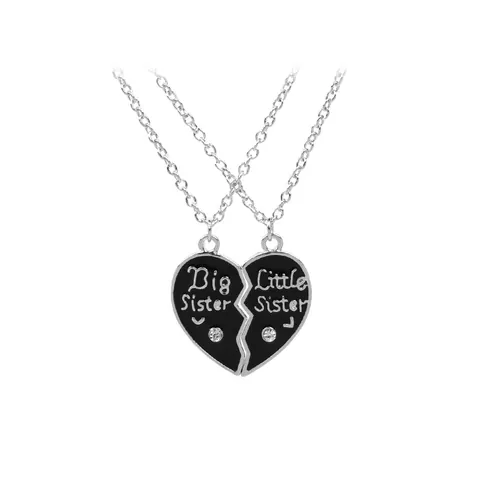Big Sister Little Sister Heart Stitching Necklace Set For Girls Women Alloy Enamel Rhinestone Broken Heart Friendship Jewelry
