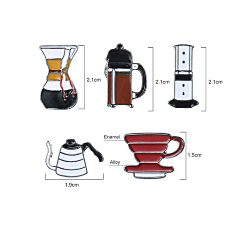 Modern Alloy Enamel Coffee Tool Brooch Pin For Clothes Bags Chemex French Press Filter Cup AeroPress Kettle Decorative Badge Jewelry Gift