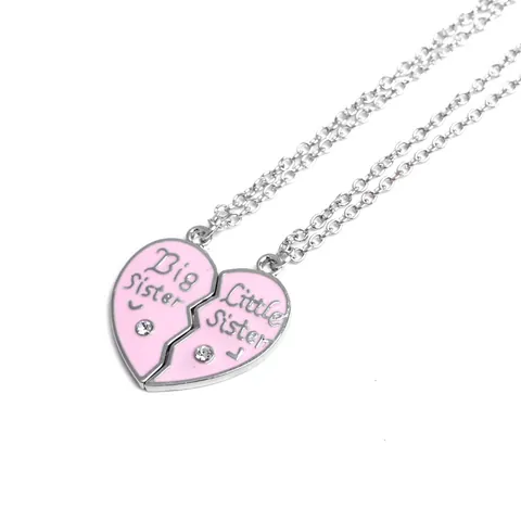 Big Sister Little Sister Heart Stitching Necklace Set For Girls Women Alloy Enamel Rhinestone Broken Heart Friendship Jewelry