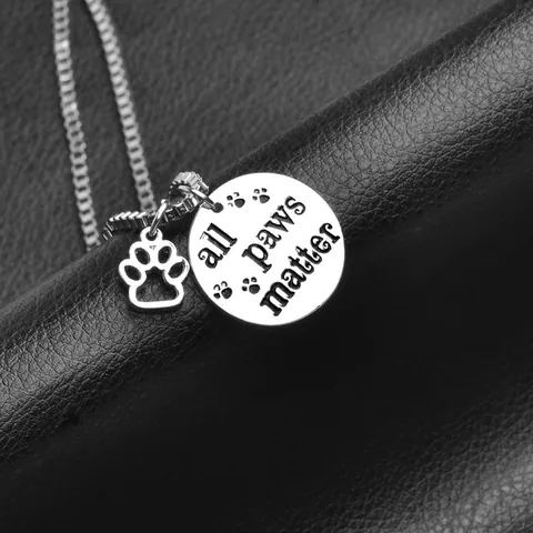All Paws Matter Dog Tag Pendant Necklace Alloy Silver Paw Print Cutout Round Tag Box Chain Jewelry For Pet Lovers Women Men