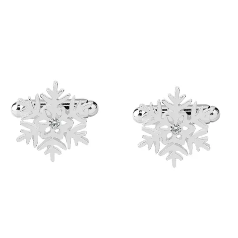 Zinc Alloy Snowflake Cufflinks With Rhinestone Silver Plated Winter Christmas Wedding Party Shirt Jewelry For Men Women