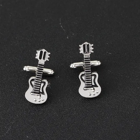 Vintage Gitarre Manschettenknöpfe Herren Silber Legierung Emaille Musikinstrument Hemd Zubehör Für Hochzeit Bankett Mode Schmuck