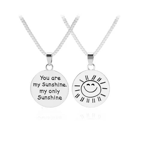You Are My Sunshine Soleil Souriant Pendentif Rond Collier Alliage Gravure Chaîne Box Bijoux Sentimentaux Cadeau Pour Femmes