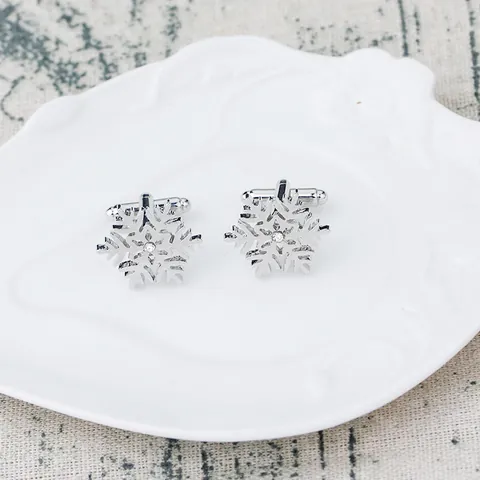 Zinc Alloy Snowflake Cufflinks With Rhinestone Silver Plated Winter Christmas Wedding Party Shirt Jewelry For Men Women