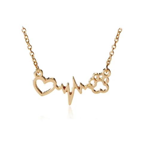 Minimalist Alloy Heart Heartbeat Paw Print Pendant Necklace For Women Girls Pet Lover Jewelry Gold Silver Rose Gold Gift