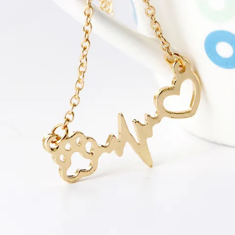 Minimalist Alloy Heart Heartbeat Paw Print Pendant Necklace For Women Girls Pet Lover Jewelry Gold Silver Rose Gold Gift