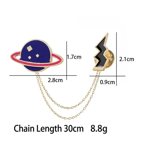 Creative Enamel Planet And Lightning Chain Brooch Alloy Dripping Oil Lapel Pin Space Theme Clothing Accessory Women Men