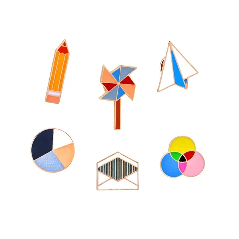 Creative Alloy Enamel Brooch Paper Plane Windmill Envelope Pencil Badge For Women Men Backpack Clothing Decorative Fashion Jewelry