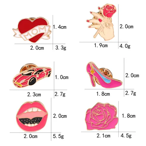 Mode Legierung Emaille Brosche Pin Herz Rose High Heels Sportwagen Lippen Stile Valentinstag Muttertag Schmuck Für Damen