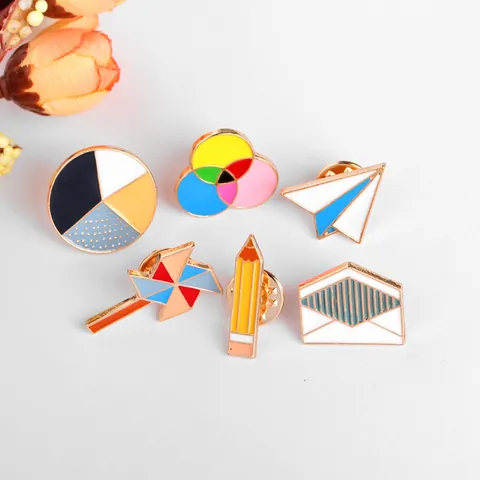 Creative Alloy Enamel Brooch Paper Plane Windmill Envelope Pencil Badge For Women Men Backpack Clothing Decorative Fashion Jewelry