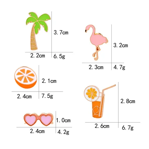 Broche de Pin de Esmalte Tropical de Verano Flamenco Cocotero Naranja Jugo Gafas de Sol de Corazón Aleación Goteo de Aceite Insignia Joyería de Moda