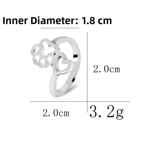 Minimalist Alloy Hollow Out Paw Print Heart Open Ring For Women Adjustable Gold Silver Plated Finger Ring Pet Lover Jewelry