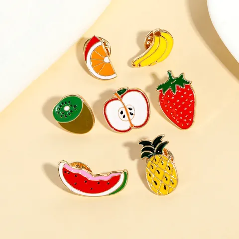 Creative Fruit Enamel Pin Alloy Strawberry Watermelon Pineapple Banana Apple Kiwi Orange Brooch For Clothes Lapel Badge Accessories