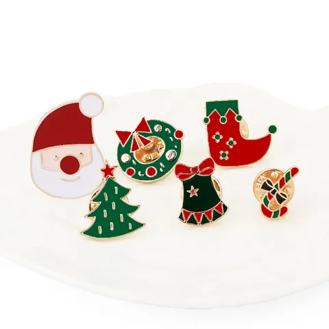 Spilla di Natale in Lega di Smalto Babbo Natale Albero di Natale Calza Ghirlanda Bastoncino di Zucchero Campana Cartone Animato Spille da Risvolto per Regalo Gioielli Festa