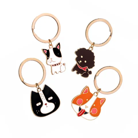Cartoon Animal Alloy Enamel Keychain Creative Cute Cat Dog Corgi French Bulldog Pendant Key Ring For Bag Decoration Accessories