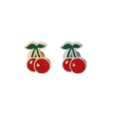Cute Creative Fruit Cherry Enamel Brooch Pin Alloy Drip Oil Lapel Pin For Women Girls Summer Clothing Jewelry Accessories