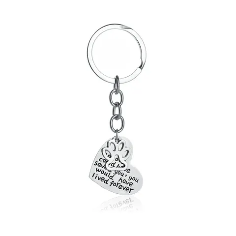 Pet Memorial Keychain Heart Pendant Engraved If Love Could Have Saved You Hollow Paw Footprint Alloy Silver Key Ring Gift