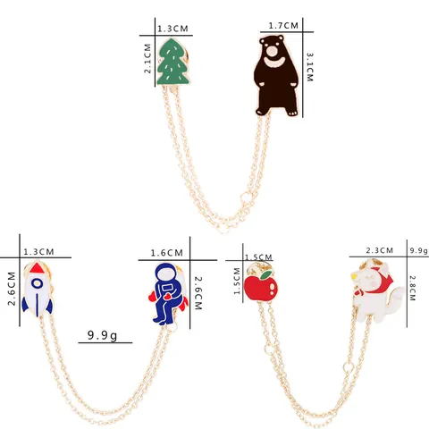 Broche en Alliage Émail Dessin Animé Avec Double Chaîne Astronaute Fusée Ours Arbre Épingle de Revers Créative Pour Décoration
