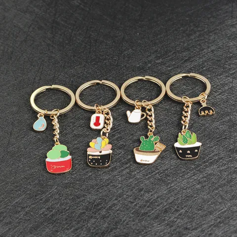 Porte-clés Plante Succulente Cactus Alliage de Zinc Émail Pendentif Keyring Charme de Sac Cadeau Botanique Créatif