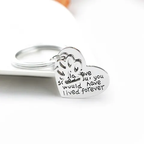 Pet Memorial Keychain Heart Pendant Engraved If Love Could Have Saved You Hollow Paw Footprint Alloy Silver Key Ring Gift