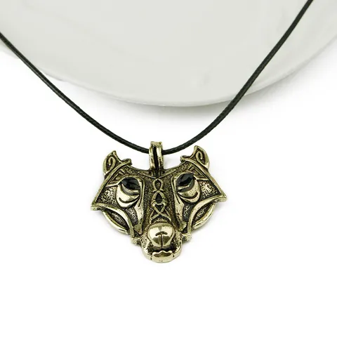 Nordic Viking Wolf Head Pendant Necklace Vintage Alloy Animal Totem Mythology Retro Necklace With Adjustable Wax Rope For Men Women