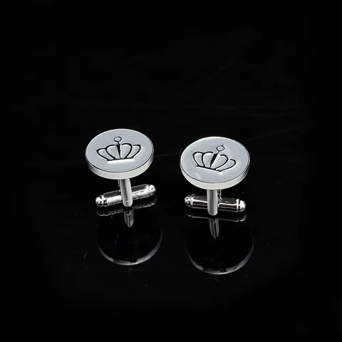 Men's Round Crown Cufflinks Vintage Silver Plated Alloy Enamel Business Shirt Cuff Links Accessories For Wedding Banquet Jewelry Gift