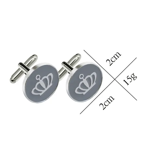 Men's Round Crown Cufflinks Vintage Silver Plated Alloy Enamel Business Shirt Cuff Links Accessories For Wedding Banquet Jewelry Gift