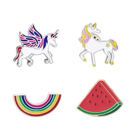 Cartoon Enamel Pin Brooch Cute Unicorn Pegasus Rainbow Watermelon Alloy Drip Oil Lapel Pin Fashion Clothing Accessory Jewelry Gift