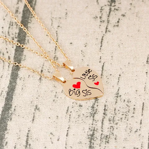 Big Sis Little Sis Heart Split Pendant Necklaces Gold Plated Zinc Alloy Puzzle Friendship Necklace For Sisters Women Girls Jewelry