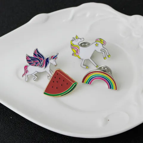 Cartoon Enamel Pin Brooch Cute Unicorn Pegasus Rainbow Watermelon Alloy Drip Oil Lapel Pin Fashion Clothing Accessory Jewelry Gift
