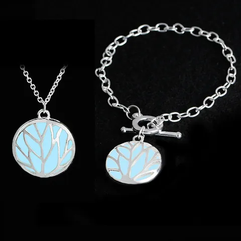 Tree Of Life Luminous Pendant Necklace Alloy Hollow Glowing In Dark Circular Pendant Jewelry For Women Party Daily Gift