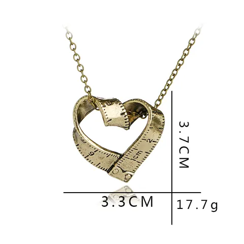 Vintage Alloy Heart Shaped Tape Measure Ruler Pendant Necklace Creative Industrial Style Punk Jewelry For Men Women
