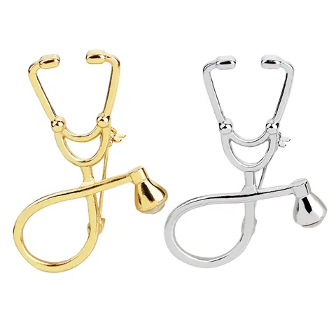 Creative Medical Stethoscope Syringe Brooch For Doctors Nurses Alloy Rhinestone Inlaid Badge Hospital Uniform Accessories