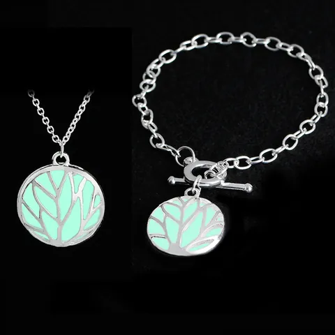 Tree Of Life Luminous Pendant Necklace Alloy Hollow Glowing In Dark Circular Pendant Jewelry For Women Party Daily Gift