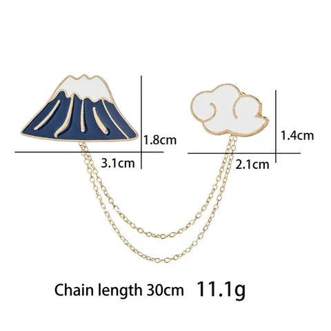 Emaille Brosche Pin Japanischer Stil Fuji Berg Weiße Wolke Mit Metallkette Kreative Cartoon Hemdkragen Schmuck Geschenk
