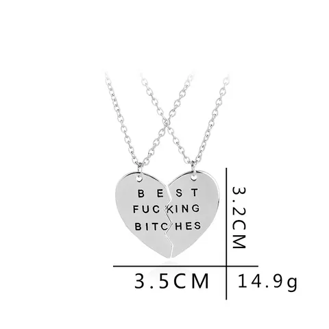 Best Fucking Bitches Friendship Heart Splicing Necklace And Keychain Set Alloy Silver Engraved Pendant For Friends Jewelry Gift