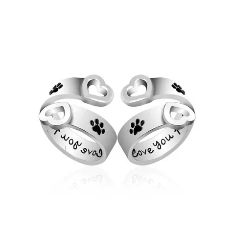 Trendy Hollow Heart Paw Print Open Ring I Love You Forever Engraved Adjustable Alloy Gold Silver Finger Ring Jewelry Gift