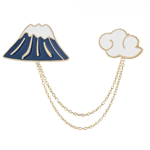 Emaille Brosche Pin Japanischer Stil Fuji Berg Weiße Wolke Mit Metallkette Kreative Cartoon Hemdkragen Schmuck Geschenk