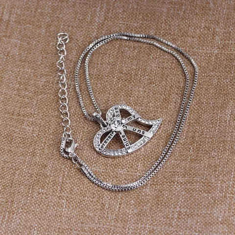 Collier Pendentif Cœur en Alliage Strass pour Femme Gravé You Are My Sunshine Forever Plaqué Argent Chaîne Vénitienne Bijoux
