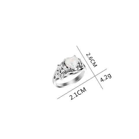 Vintage Alloy Heart Shaped White Opal Ring With MOM Cutout Design Rhinestone Accents Mother's Day Jewelry Gift For Women