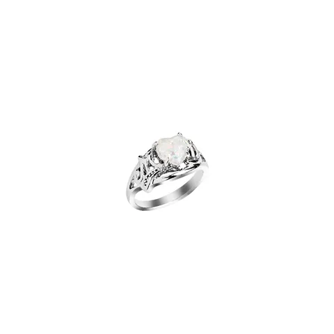 Vintage Alloy Heart Shaped White Opal Ring With MOM Cutout Design Rhinestone Accents Mother's Day Jewelry Gift For Women
