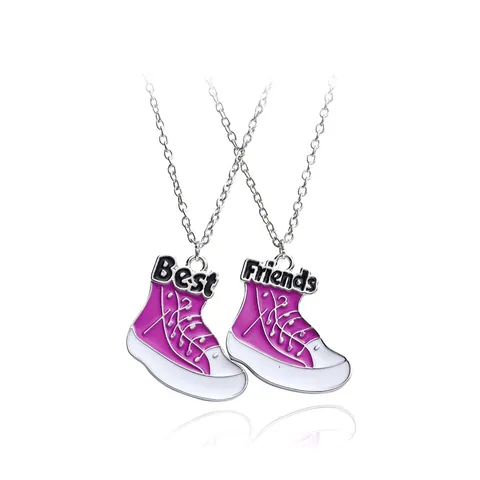 Best Friends Sneaker Pendant Necklaces Alloy Drip Oil Pink White Canvas Shoes BFF Friendship Jewelry For Teens Gift