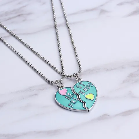 Best Friends Heart Puzzle Pendant Necklaces Alloy Enamel BFF Friendship Jewelry Gift For Teen Girls Women Teenagers