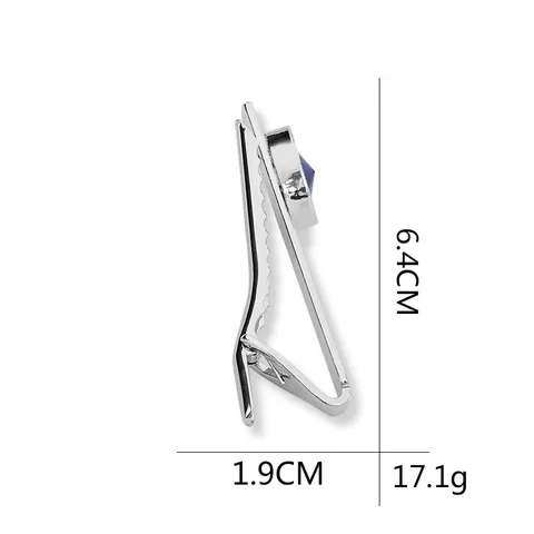 Fermacravatta in Rame Business da Uomo Placcato Argento con Zirconia Blu Tondo Intarsiato Accessorio per Ufficio