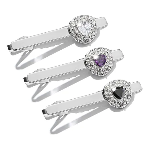 Men's Business Alloy Tie Clip Heart Shape Inlaid Zirconia Rhinestone Elegant Formal Necktie Bar Wedding Party Jewelry Accessory